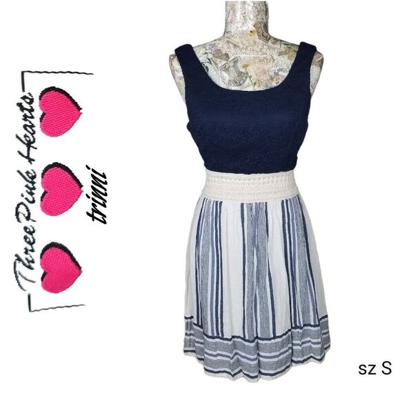 Blue Lace Tank Top Crochet Waist Cotton Blue Striped Tank Sundress Dress - Picture 2 of 9